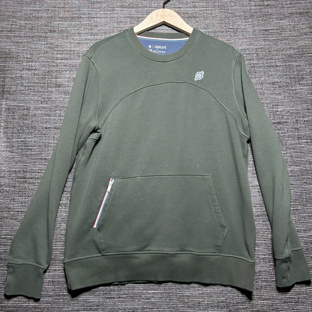 Fourlaps Peloton Sweatshirt Men M Green Solid Long Sleeve Rush Crewneck Pocket